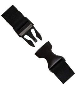 Black plastic side-release buckle with nylon strap.