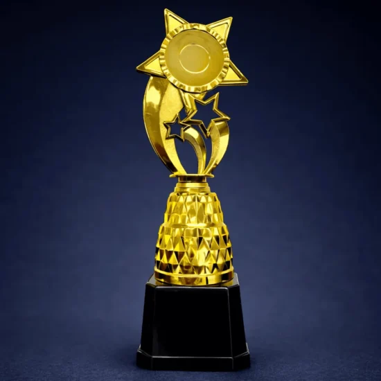 3 Star Gold Plastic trophy (28 Cm) Canada – Plastic Award for School, Sports & Events