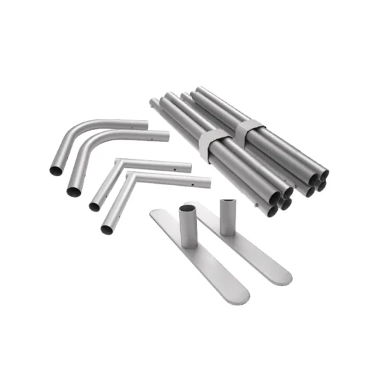 Set of metal exhaust pipes and brackets.