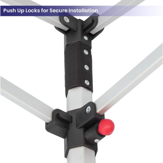 Close-up of push-up locks securing a frame's joint for stable installation.