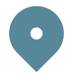 A simple blue map location pin icon with a hole in the center.