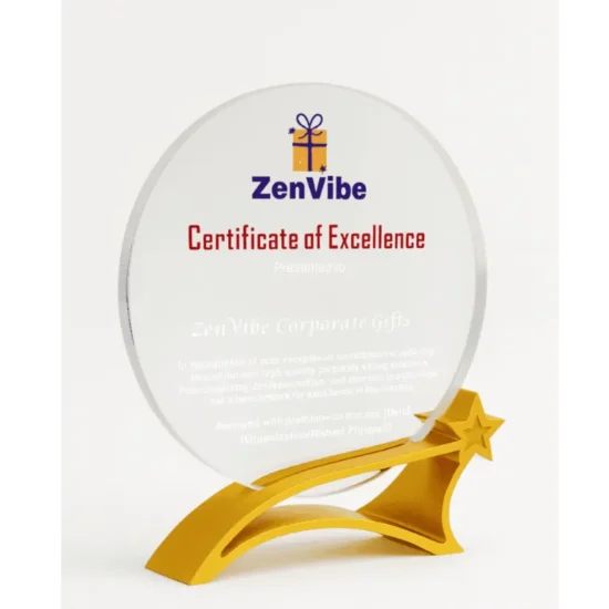 Round Crystal Certificate of Excellence Award with Custom Engraving