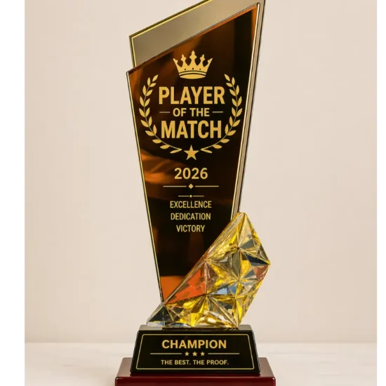Premium amber crystal apex trophy custom engraved award Canada