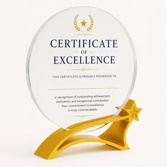 Round Crystal Certificate of Excellence Award with Gold Base Canada