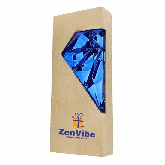 Wooden Rectangle Plaque with Blue Diamond Crystal Plaque Canada