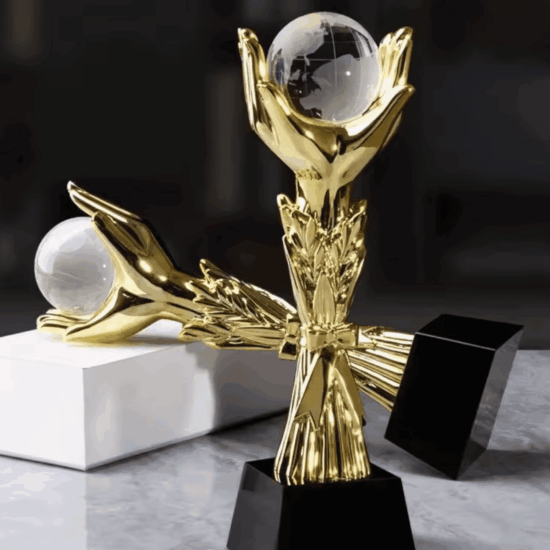 Resin Gold with Crystal Ball Glass Trophy