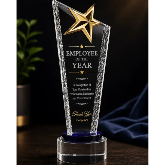 Gold Star Glass Crystal Award with Custom Engraving