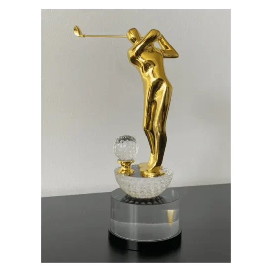 Gold Golf Swing Trophy on Crystal Base