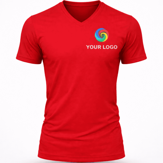 Men V-neck cotton T-shirt with custom logo printing for branding Canada