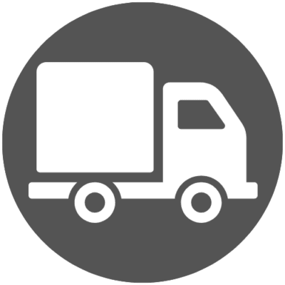 White delivery truck icon on gray circle