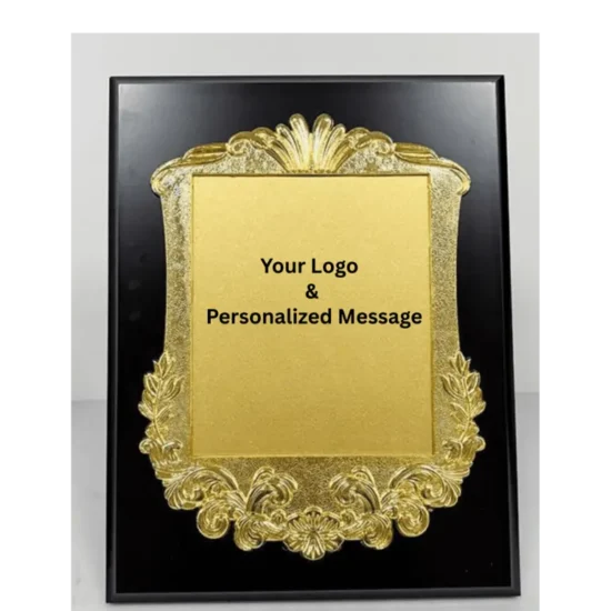 Premium Gold Finished Frame Wooden Plaque with custom logo and personalized message engraving