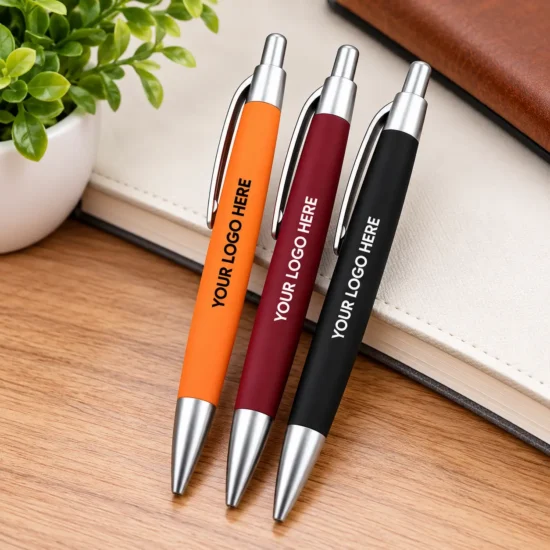 Rubber coated ballpoint pen