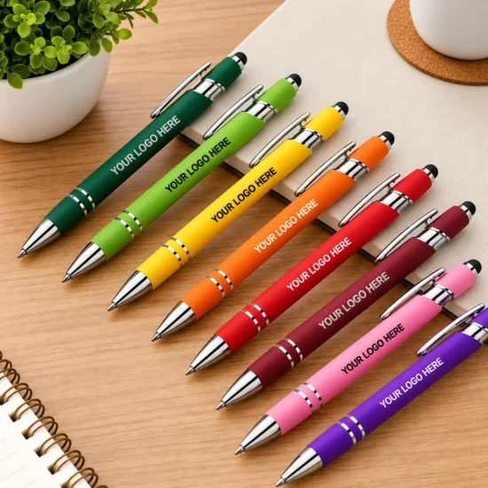 Soft Touch Pen with Silver Trim and Stylus