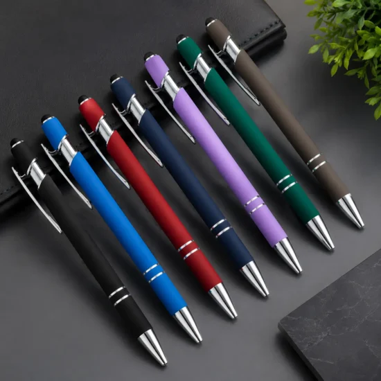 Soft Touch Pen with Silver Trim and Stylus