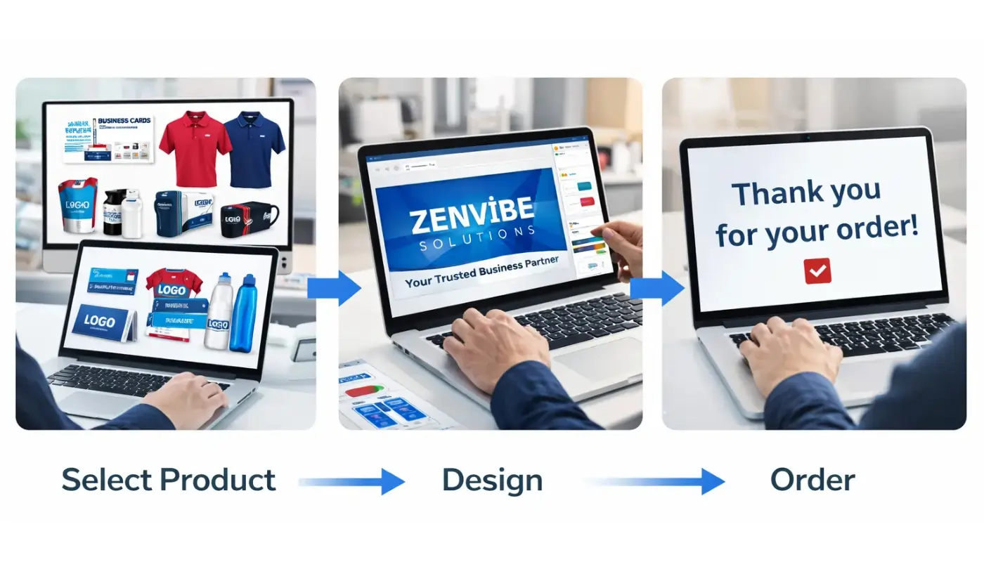 Three-step online custom product ordering