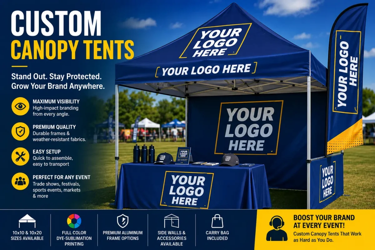 Custom canopy tents for trade shows, festivals, sports events, and outdoor promotions