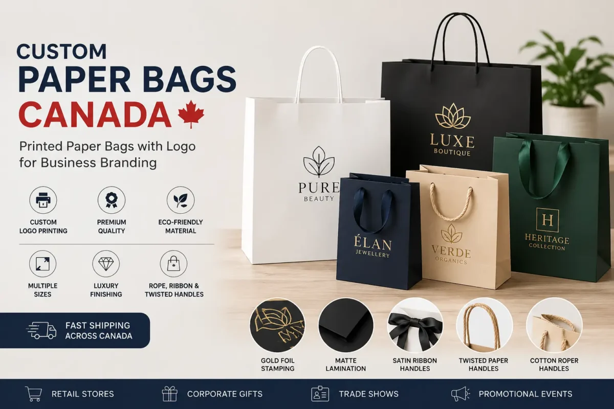 Custom Paper Bags Canada with Logo for Retail Stores and Corporate Gifts
