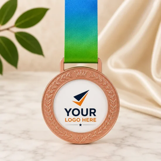 Custom Copper Metal Crown Crystal Glass Medals with Ribbon