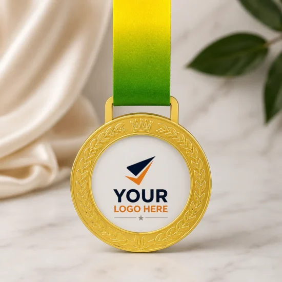 Custom Gold Metal Crown Crystal Glass Medals with Ribbon