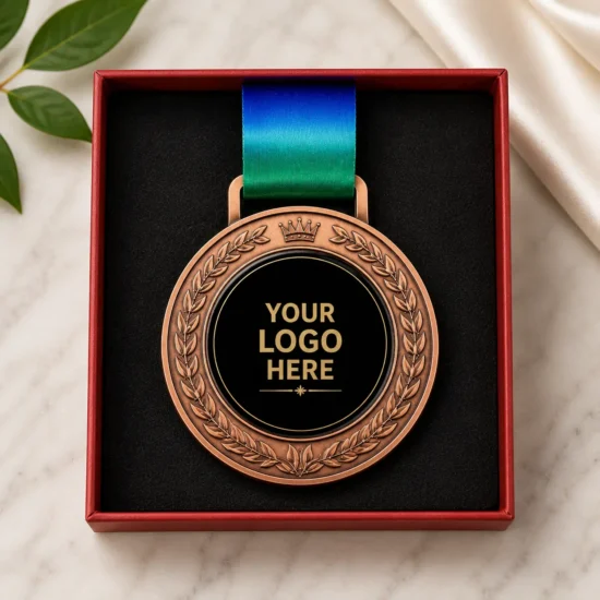 Custom Metal Crown Crystal Glass Medals with full Ribbon with box