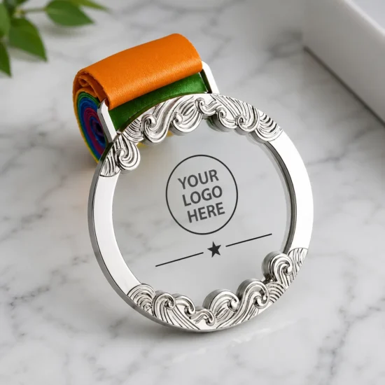 Custom Round Metal Glass Medal Silver