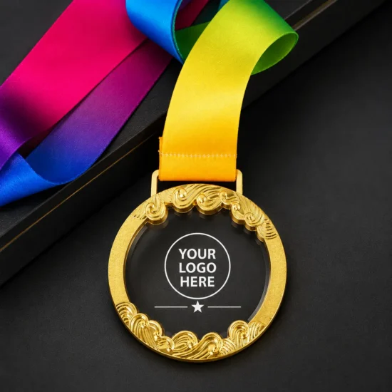 Custom Round Metal Glass Medal gold