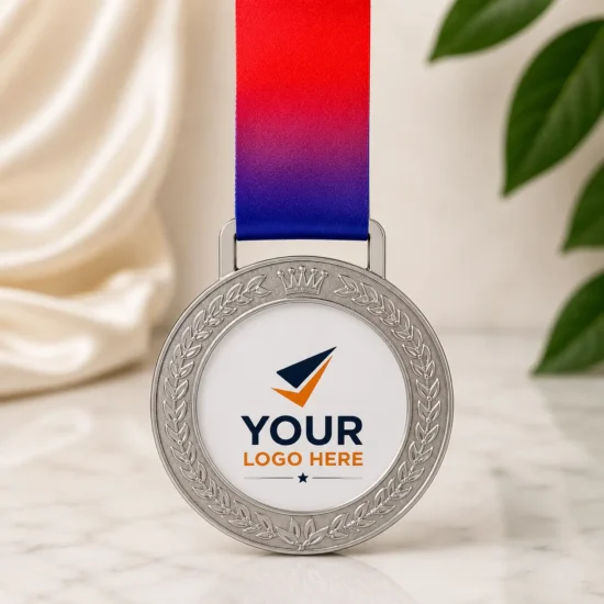 Custom Silver Metal Crown Crystal Glass Medals with Ribbon