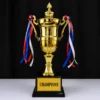 Gold Metal Champion Cup Trophy with Custom Engraving Plate for Sports Championships and Award Ceremonies