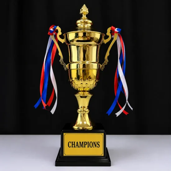 Gold Metal Champion Cup Trophy with Custom Engraving Plate for Sports Championships and Award Ceremonies