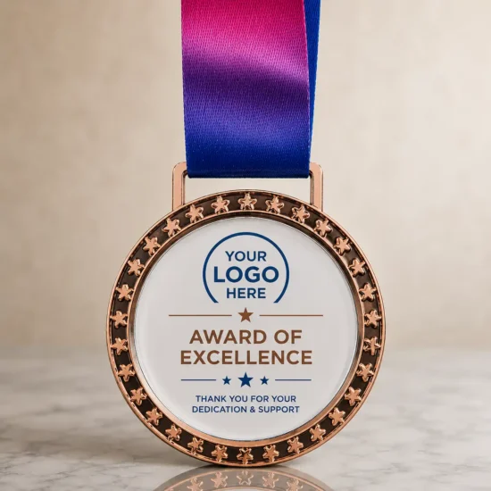 Personalized Star Border Glass Medals bronze