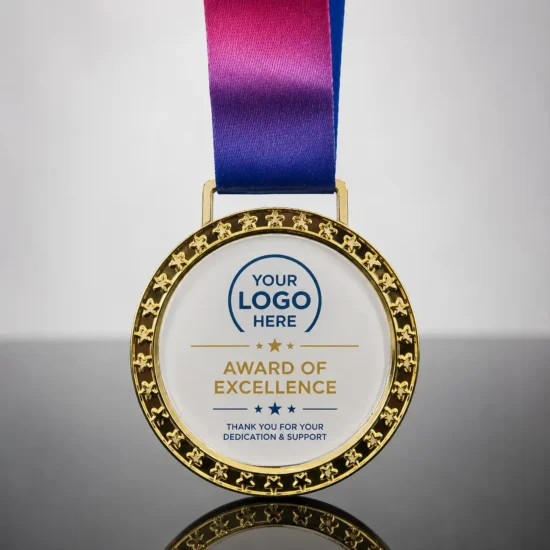 Personalized Star Border Glass Medals gold