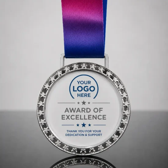 Personalized Star Border Glass Medals silver